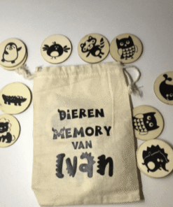 Houten dieren memory in zakje