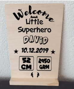 houten geboorte kaart welcome little superhero