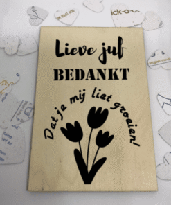 houten kaart bedankt juf