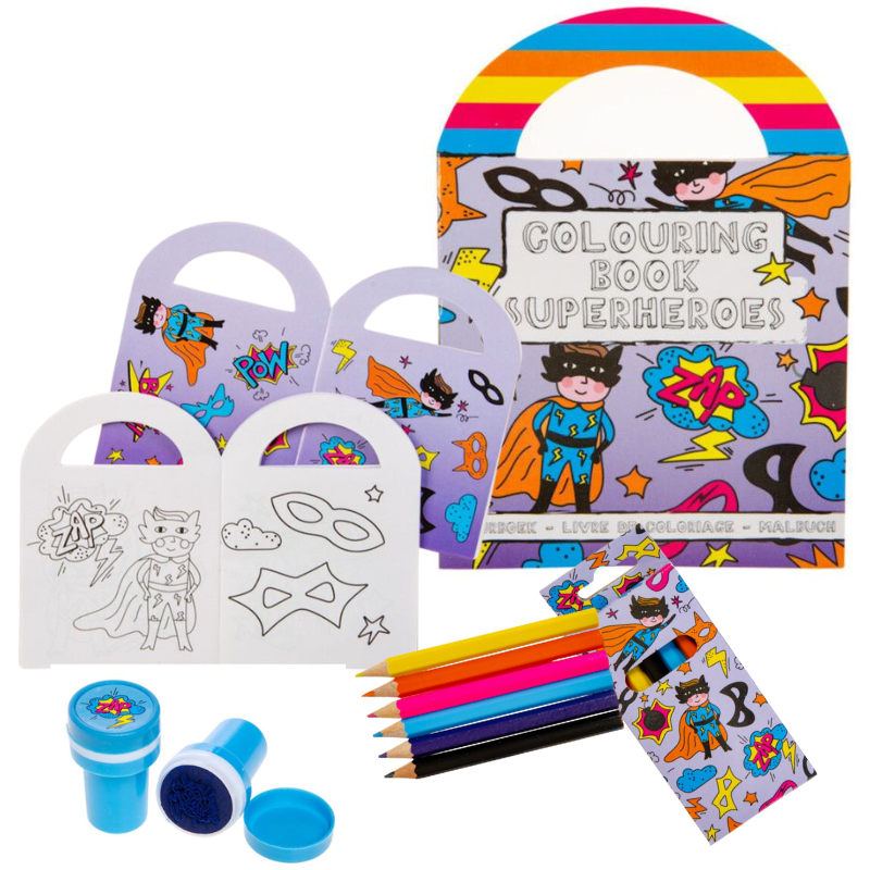 kleurset superheld met stempel en potloodjes